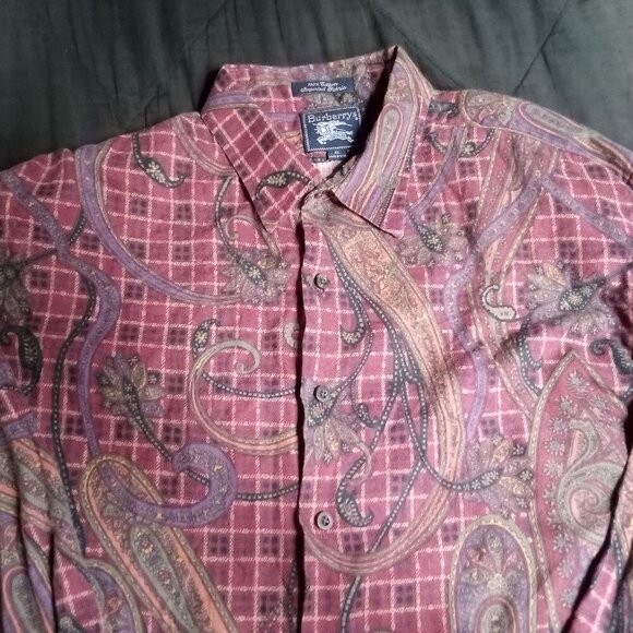 Vintage Burberrys Paisley Plaid Button Shirt - Picture 1 of 6